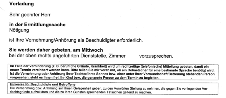 Vorladung als Beschuldigter - So verhalten Sie sich richtig