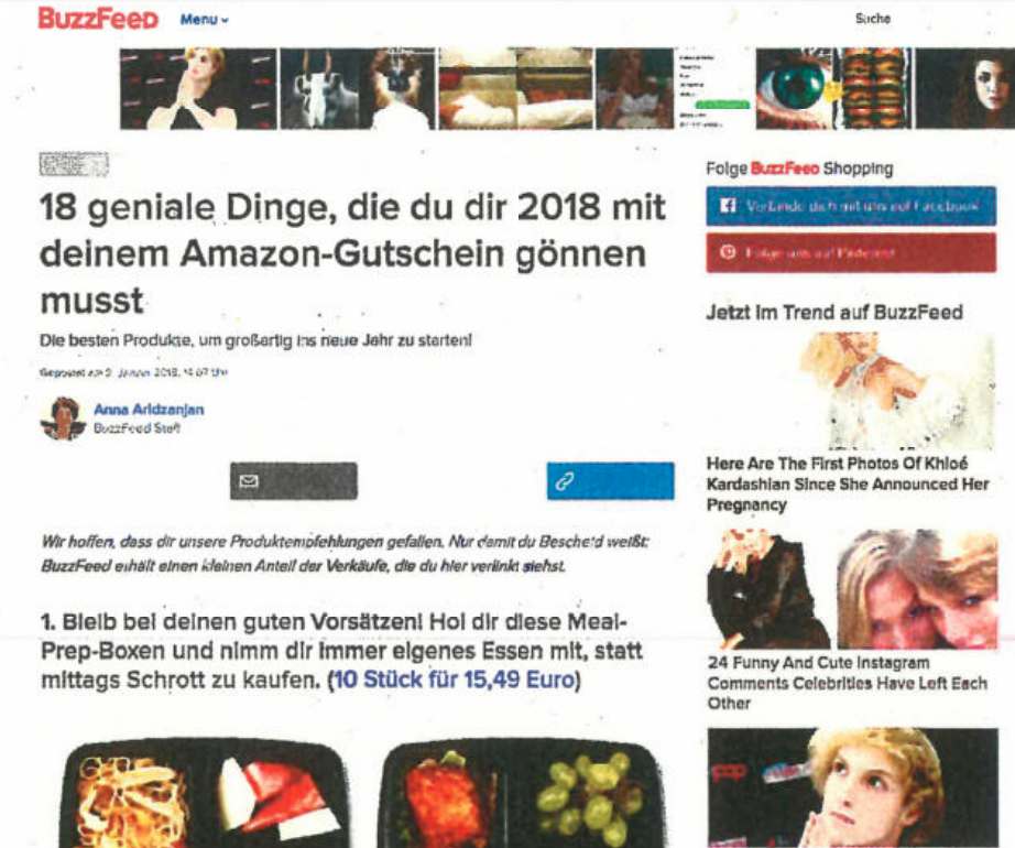 Artikel bei BuzzFeed: Nicht ausreichend gekennzeichnet.