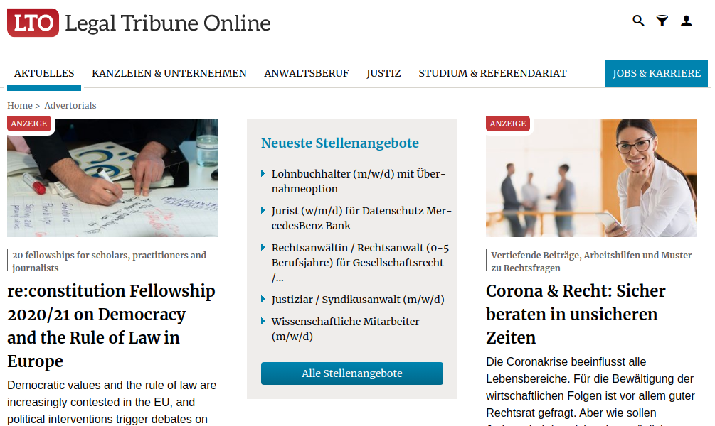 Sponsored Content bei lto.de